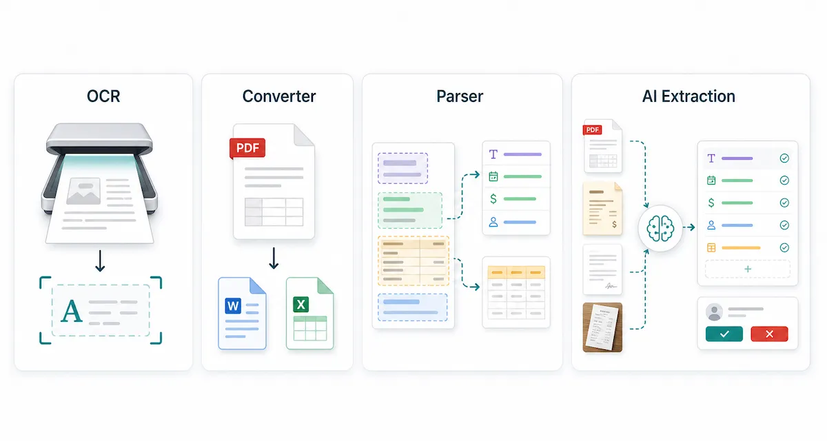 PDF parser vs OCR vs PDF converter vs AI data extraction